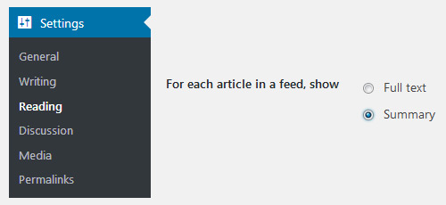 Display excerpts summaries feed