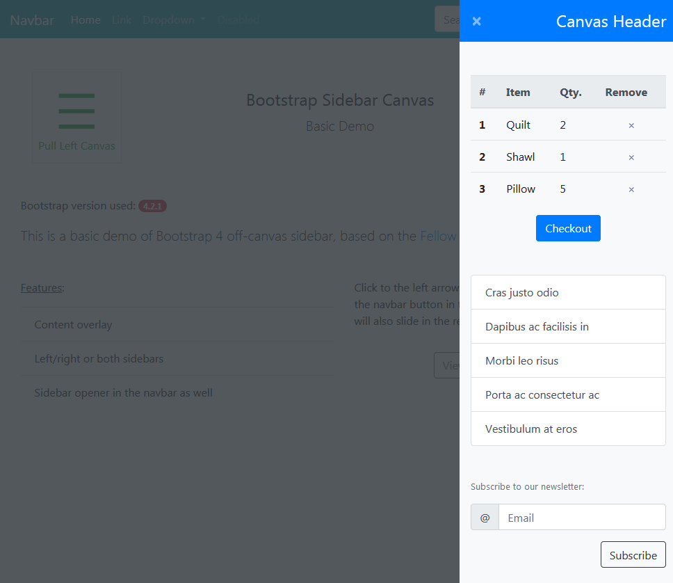 Off-canvas Sidebar and Menu - Bootstrap