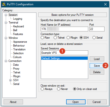Save SSH Session PuTTY